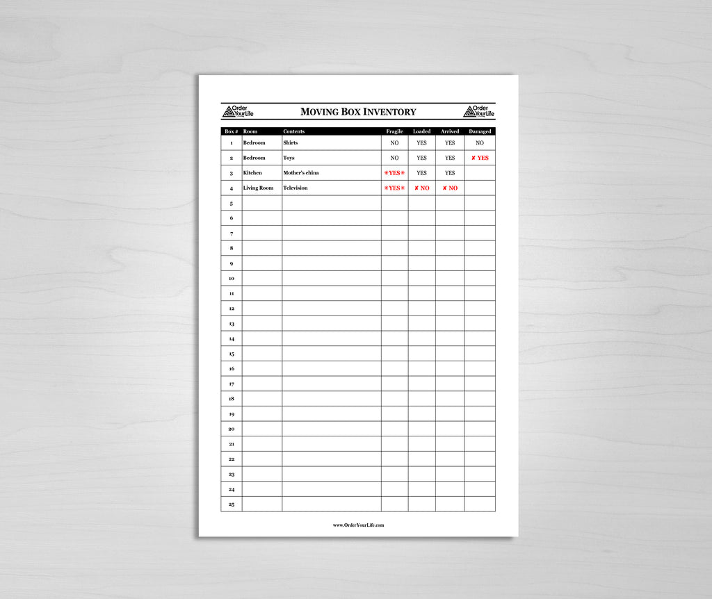 Moving Box Inventory Order Your Life