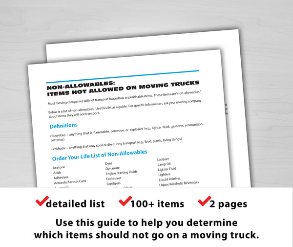 Non-Allowables: Items Not Allowed on Moving Trucks