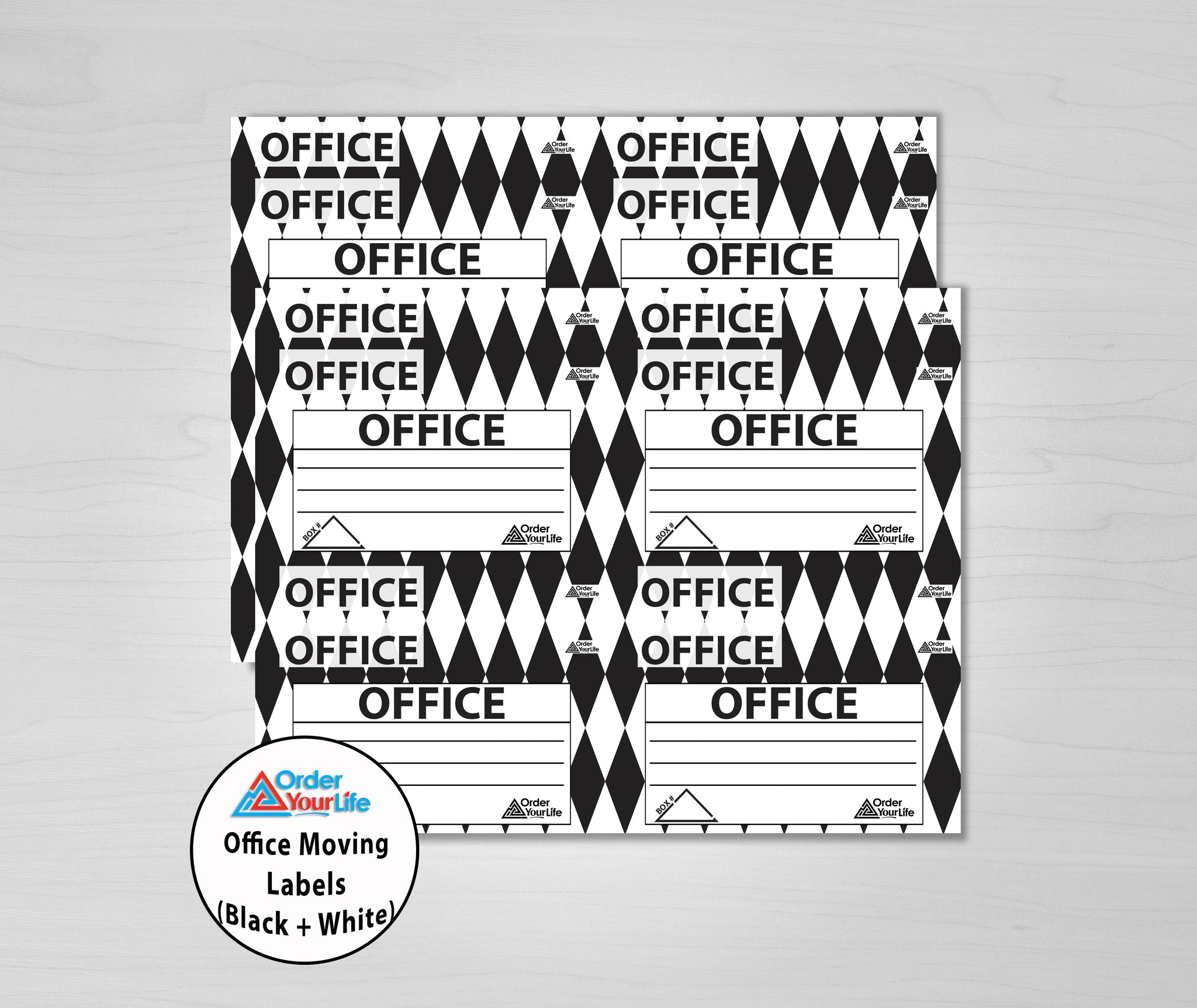 Office Moving Labels (Black + White)