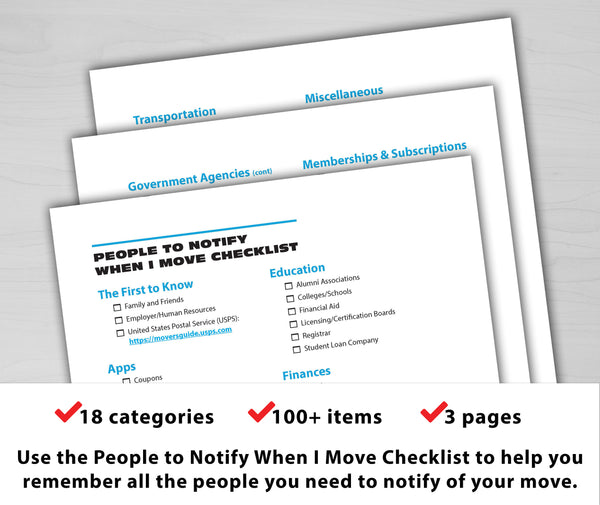 People to Notify When I Move Checklist
