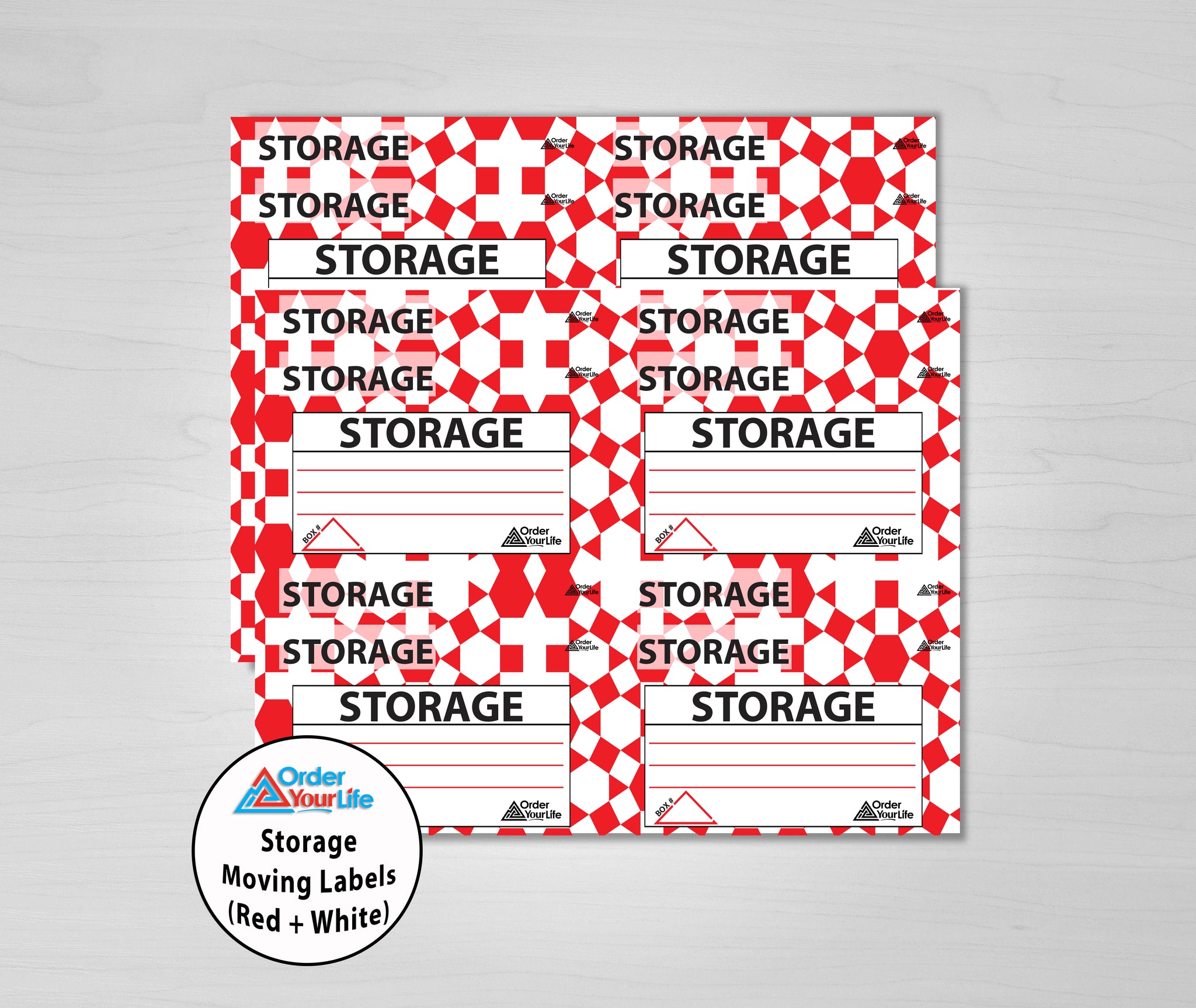 Storage Moving Labels (Red + White)